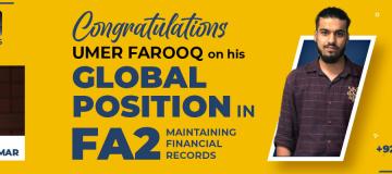 Umer Farooq got 1st position globally in ACCA's Foundation Diploma